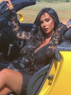 Vestido Manga Longa Preto Renda